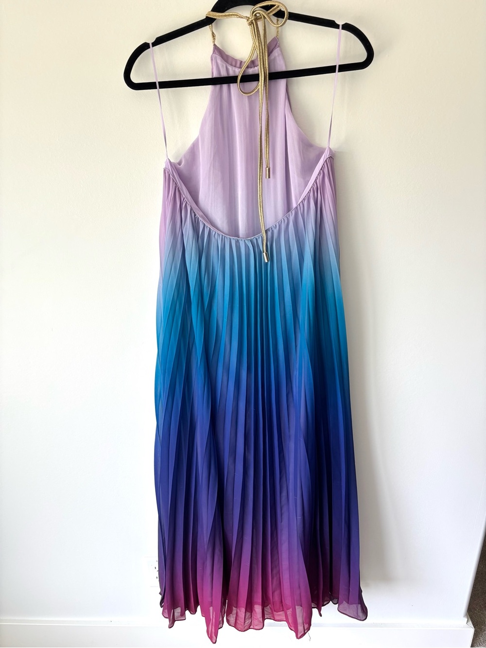 L'ATISTE Pleated Halter Neck Maxi Dress Low Back Ombré Purple Blue Pink Formal - Picture 9 of 13